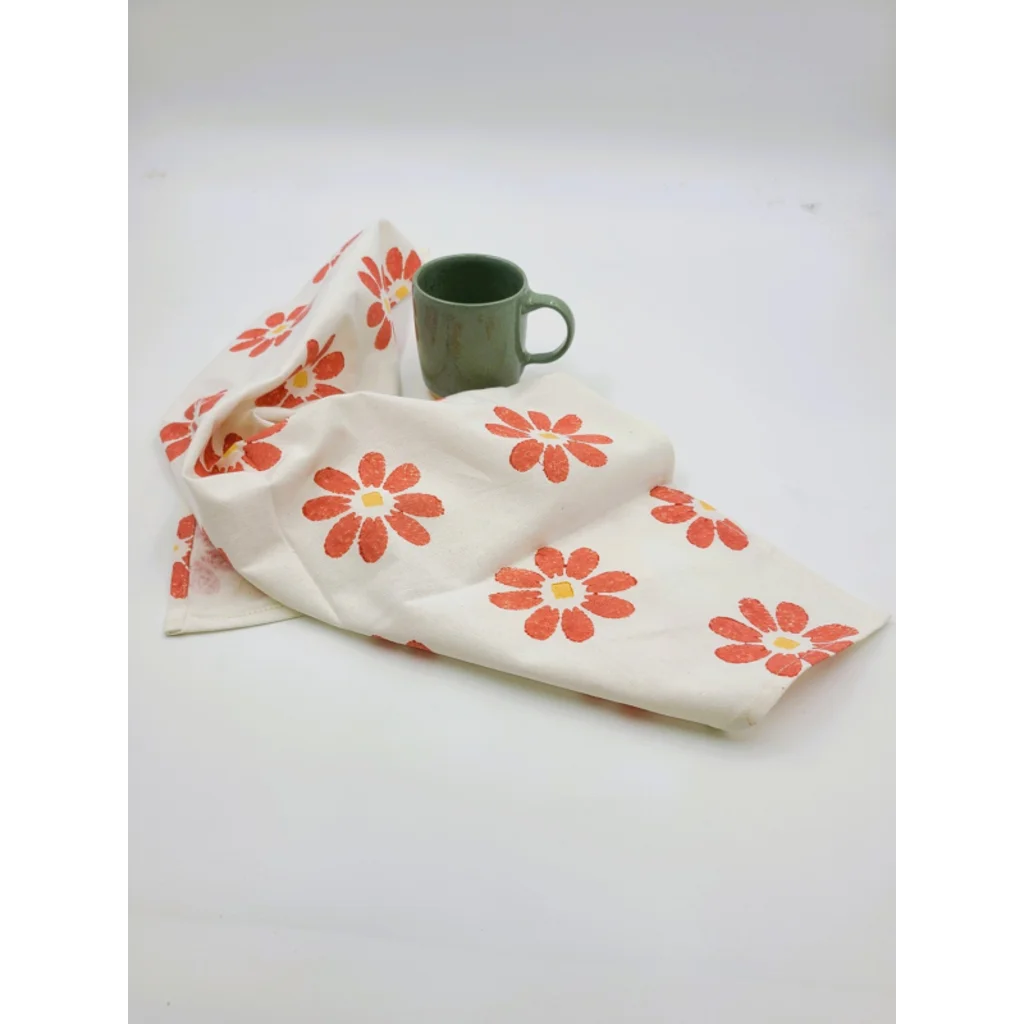 Geschirrtuch Blumen in Rot+Orange Muster Blumen von Frida Feeling Größe 50x65 cm