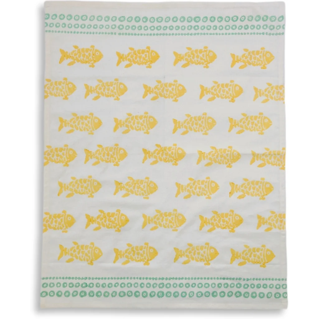 Geschirrtuch Fische in Gelb+Mint Gelb+Grün Muster Fische von Frida Feeling Größe 50x65 cm