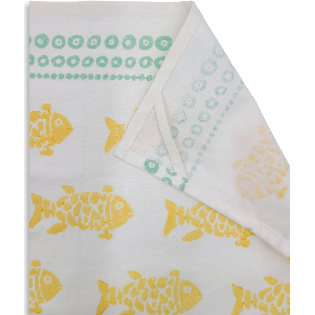 Geschirrtuch Fische in Gelb+Mint Gelb+Grün Muster Fische von Frida Feeling Größe 50x65 cm