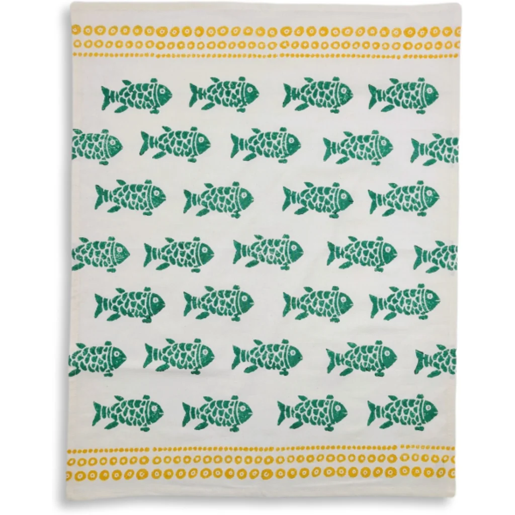 Geschirrtuch Fische in Grün+Gelb Muster Fische von Frida Feeling Größe 50x65 cm