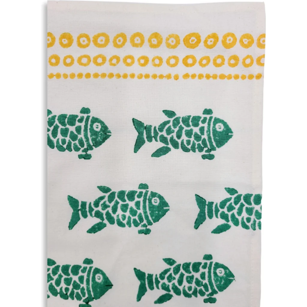 Geschirrtuch Fische in Grün+Gelb Muster Fische von Frida Feeling Größe 50x65 cm