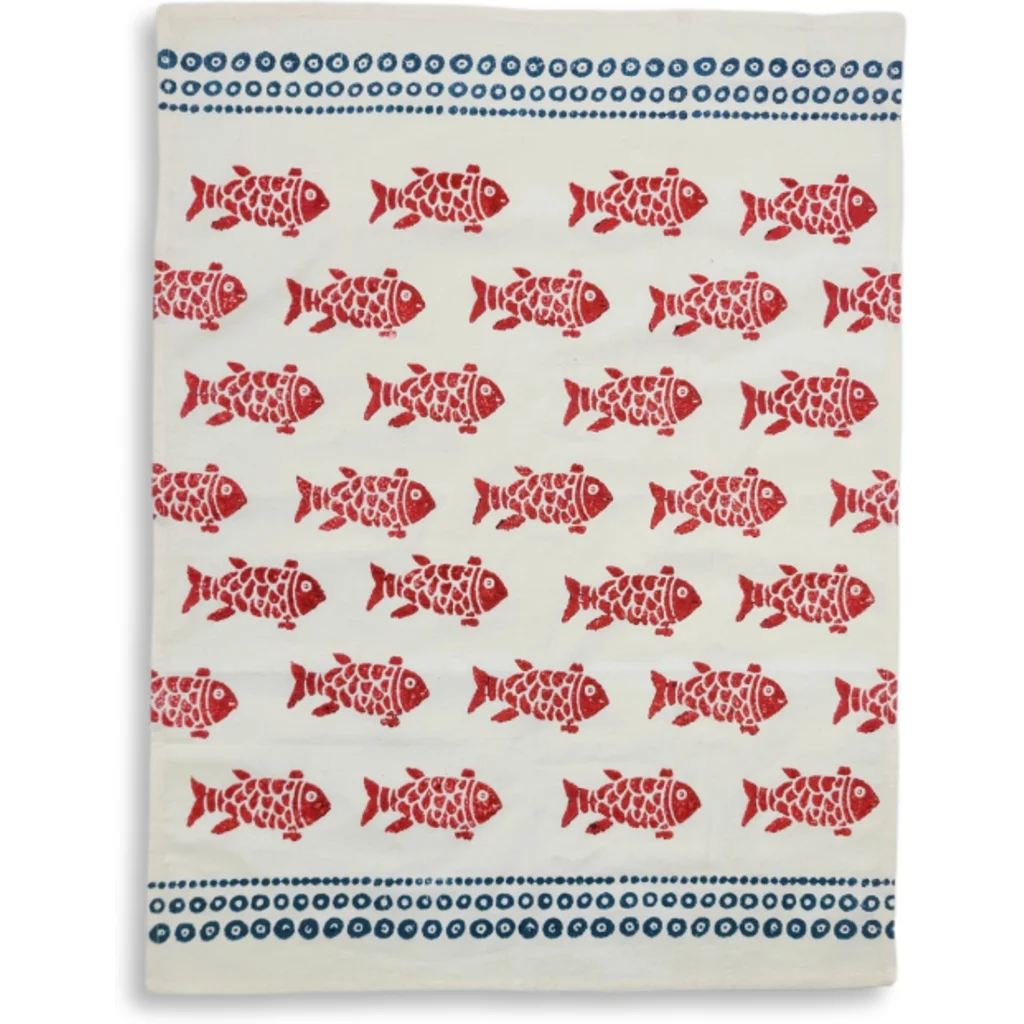 Geschirrtuch Fische in Rot+Dunkelblau Rot+Blau Muster Fische von Frida Feeling Größe 50x65 cm