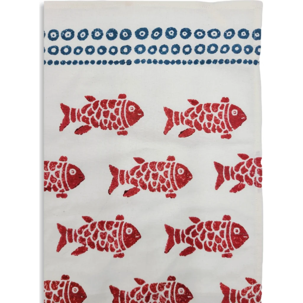 Geschirrtuch Fische in Rot+Dunkelblau Rot+Blau Muster Fische von Frida Feeling Größe 50x65 cm