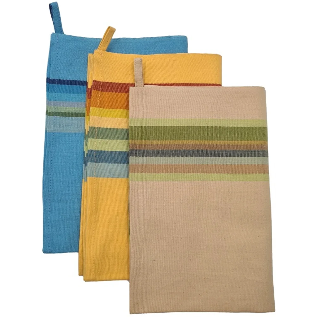 Geschirrtuch Streifen 3er-Pack in Türkis+Gelb+Beige Blau+Gelb+Beige Muster Streifen von Frida Feeling Größe 50x65 cm