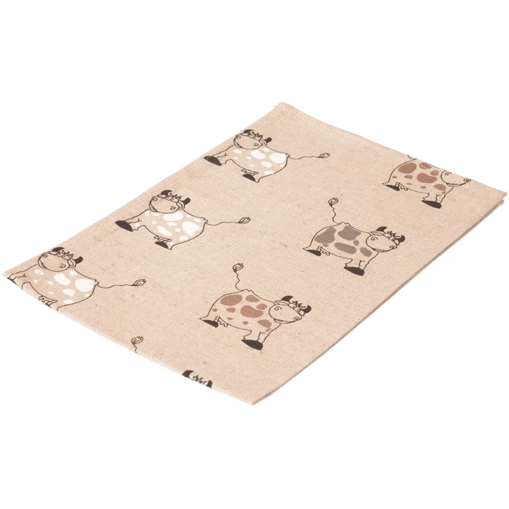 Halbleinen Geschirrtuch Kuh 2er-Pack in Beige+Schwarz Muster Kuh von Erika Vaitkute Größe 47x70 cm
