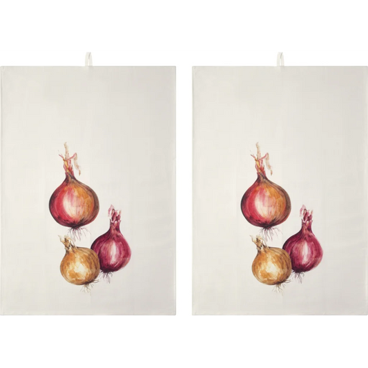 Halbleinen Geschirrtuch Zwiebel 2er-Pack in Creme Muster Zwiebel von Proflax Größe 50x70 cm