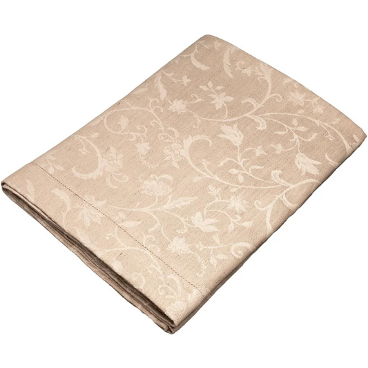 Halbleinen Jacquard Tischdecke MINIJA in Beige+Creme Muster Ranke von Erika Vaitkute Größe 140x140 cm
