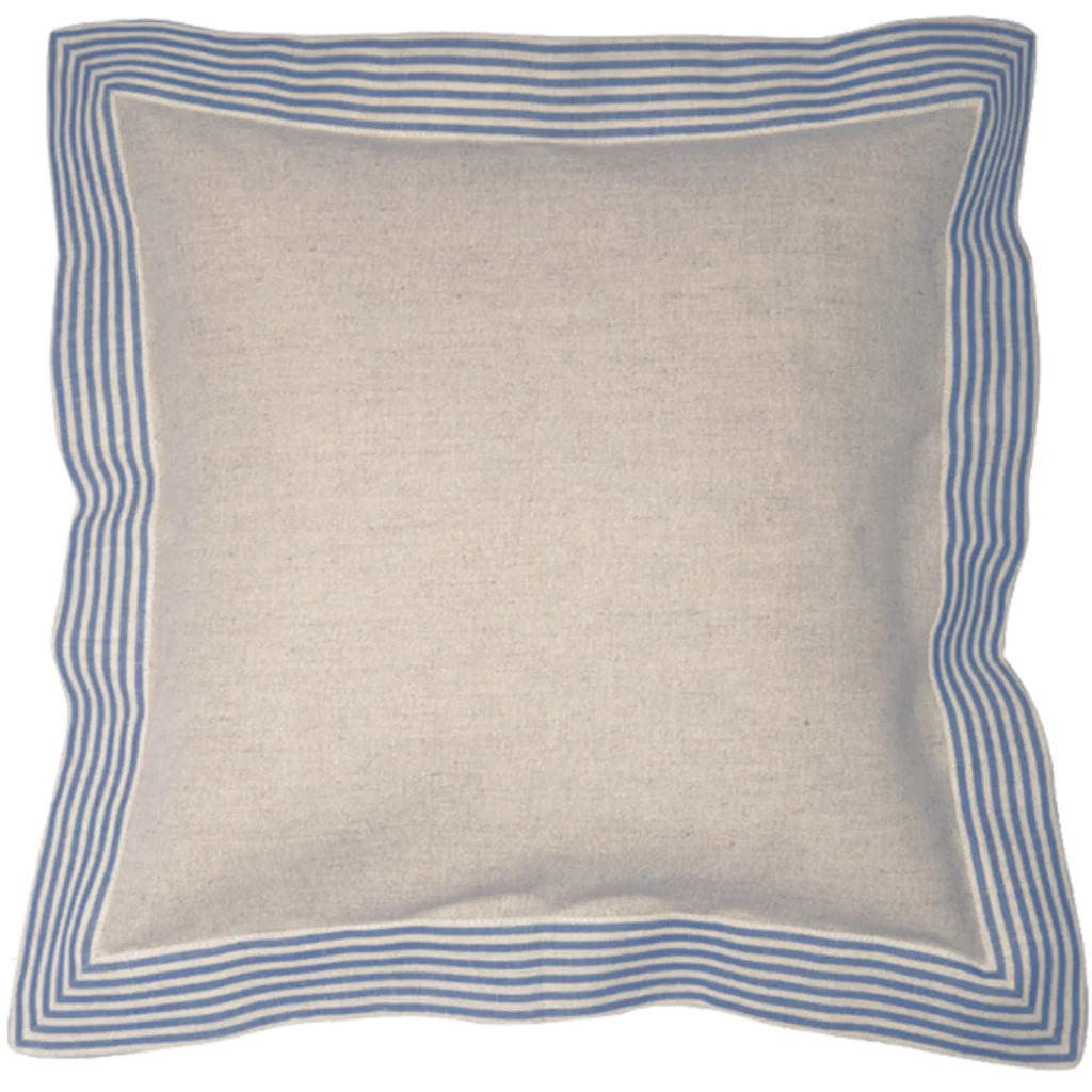 Halbleinen Kissenhülle MILDA 2er-Pack in Beige+Blau Muster Streifen von Erika Vaitkute Größe 40x40 cm