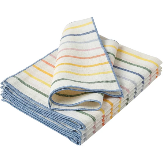 Halbleinen Stoffserviette MERKYS 6er-Pack in Weiß+Blau+Grün+Gelb Muster Streifen von Erika Vaitkute Größe 46x46 cm