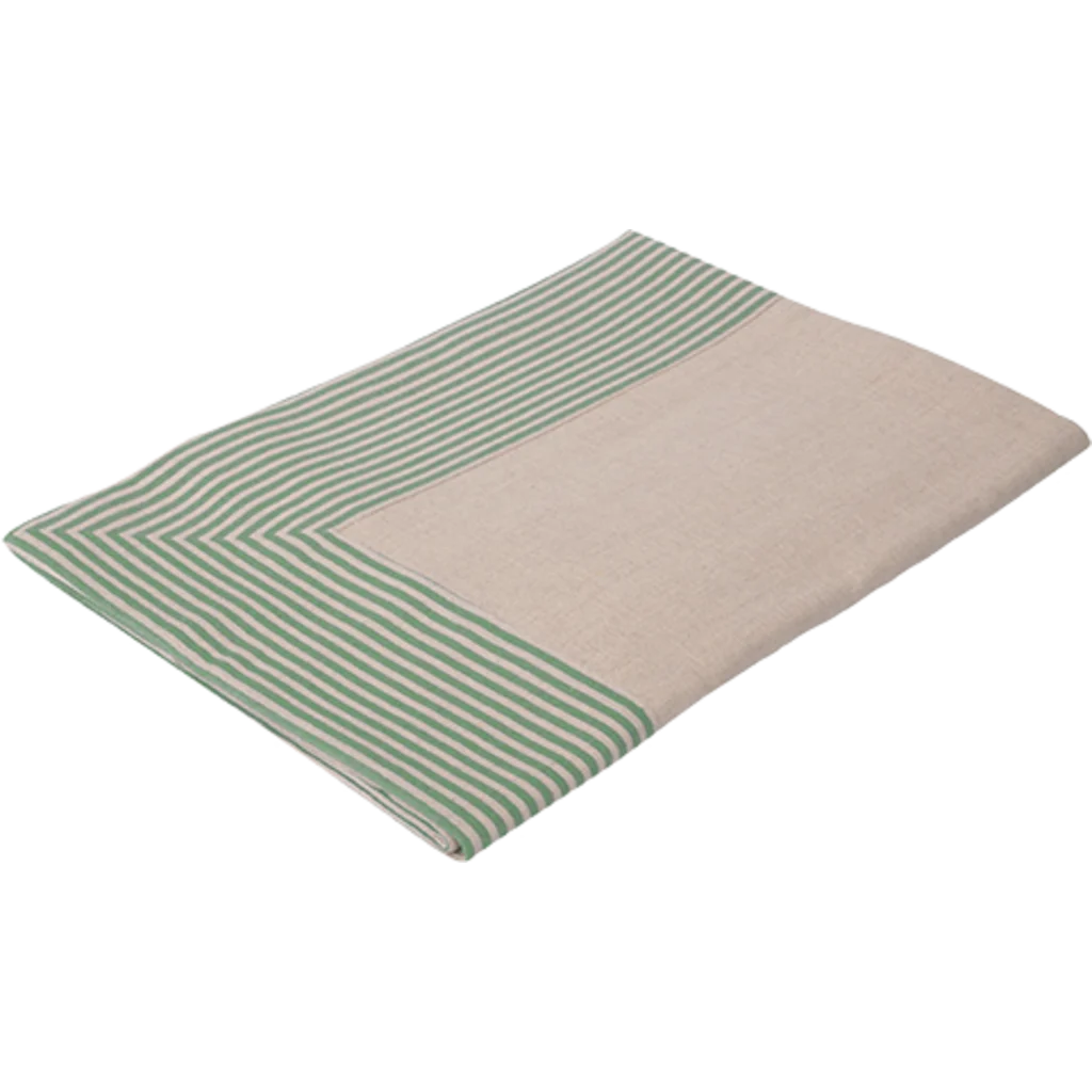 Halbleinen Tischdecke MILDA in Beige+Grün Muster Streifen von Erika Vaitkute Größe 130x170 cm