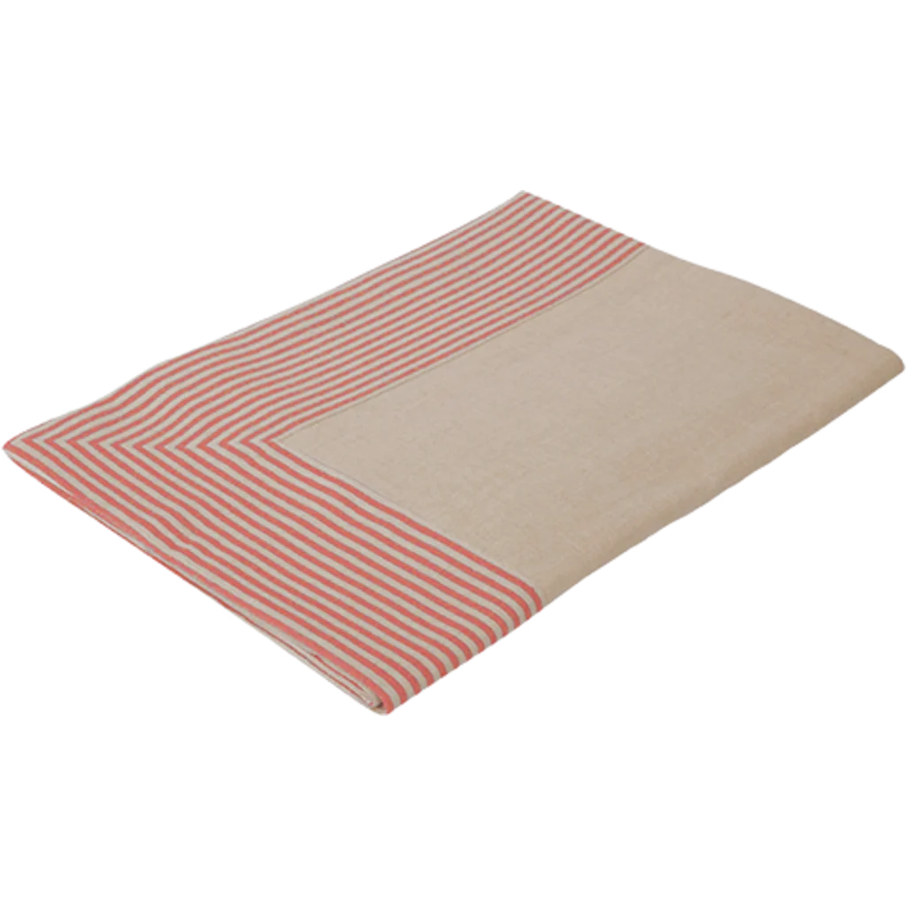 Halbleinen Tischdecke MILDA in Beige+Rot Muster Streifen von Erika Vaitkute Größe 160x160 cm