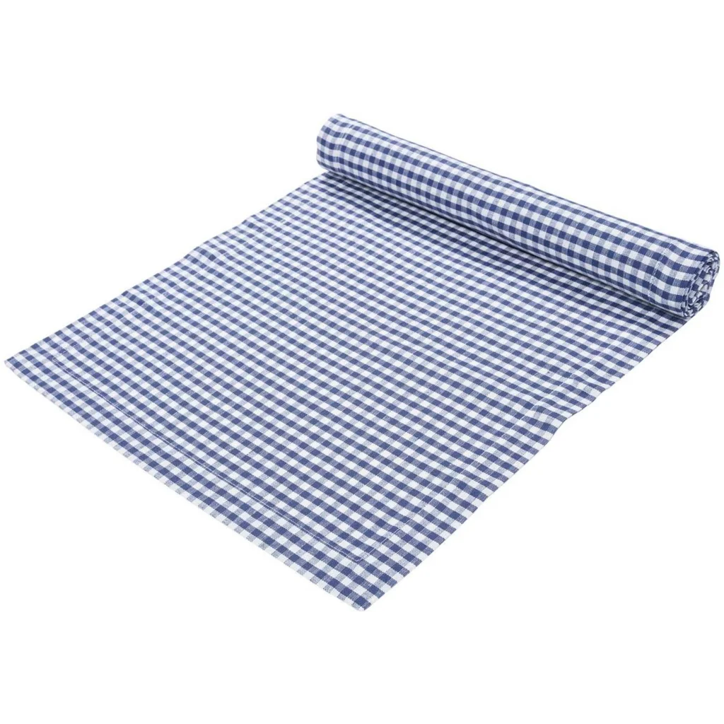 Halbleinen Tischläufer Karo in Weiß+Blau Muster Karo von Erika Vaitkute Größe 40x140 cm