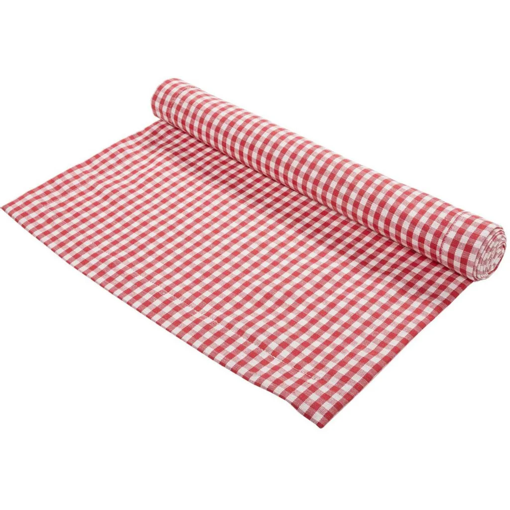 Halbleinen Tischläufer Karo in Weiß+Rot Muster Karo von Erika Vaitkute Größe 40x140 cm