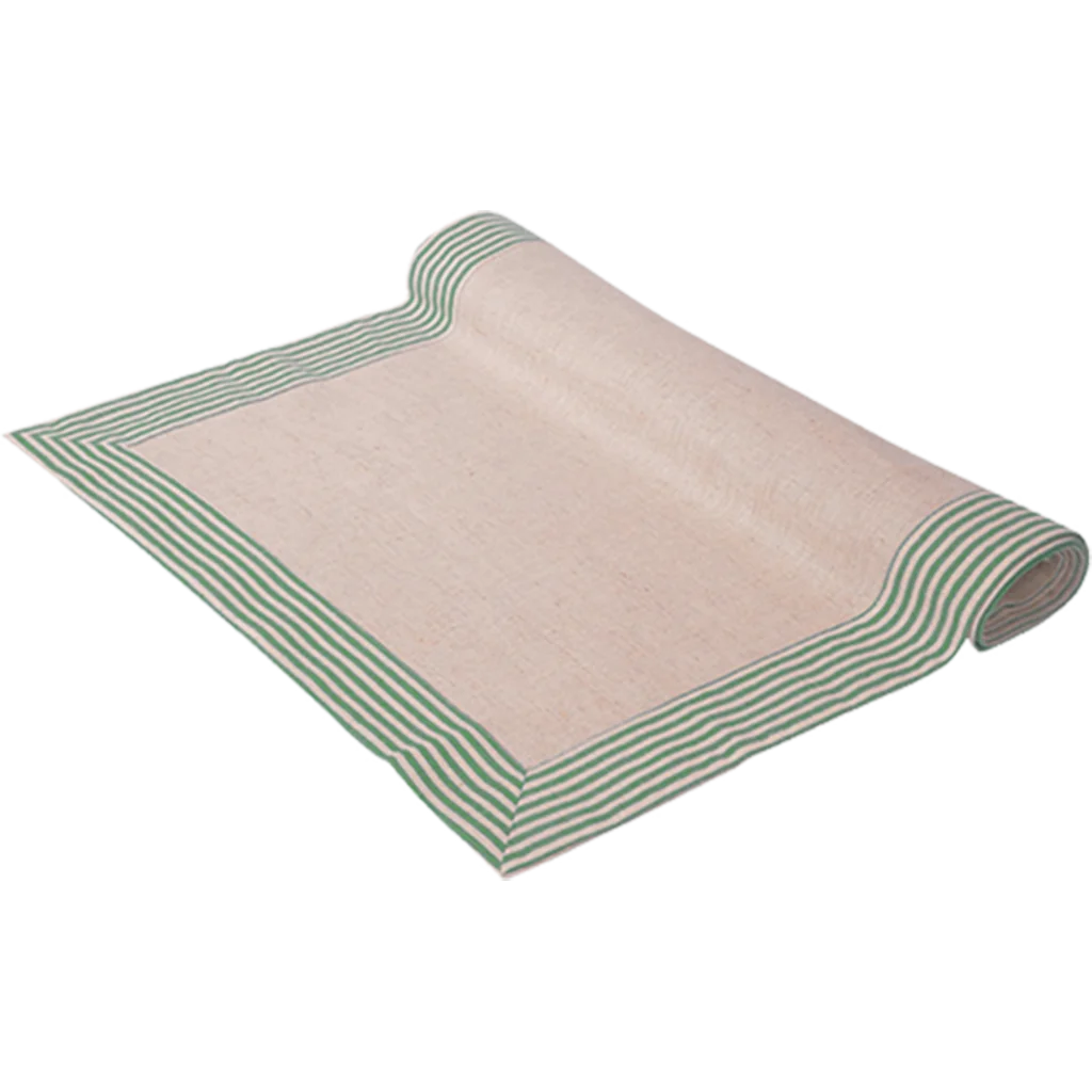 Halbleinen Tischläufer MILDA in Beige+Grün Muster Streifen von Erika Vaitkute Größe 45x140 cm