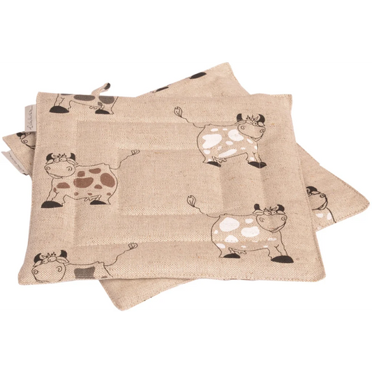 Halbleinen Topflappen Kuh 2er-Pack in Beige+Schwarz Muster Kuh von Erika Vaitkute Größe 23x23 cm