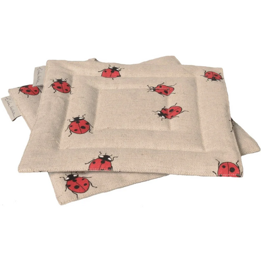 Halbleinen Topflappen Marienkäfer 2er-Pack in Beige+Rot+Schwarz Muster Marienkäfer von Erika Vaitkute Größe 23x23 cm