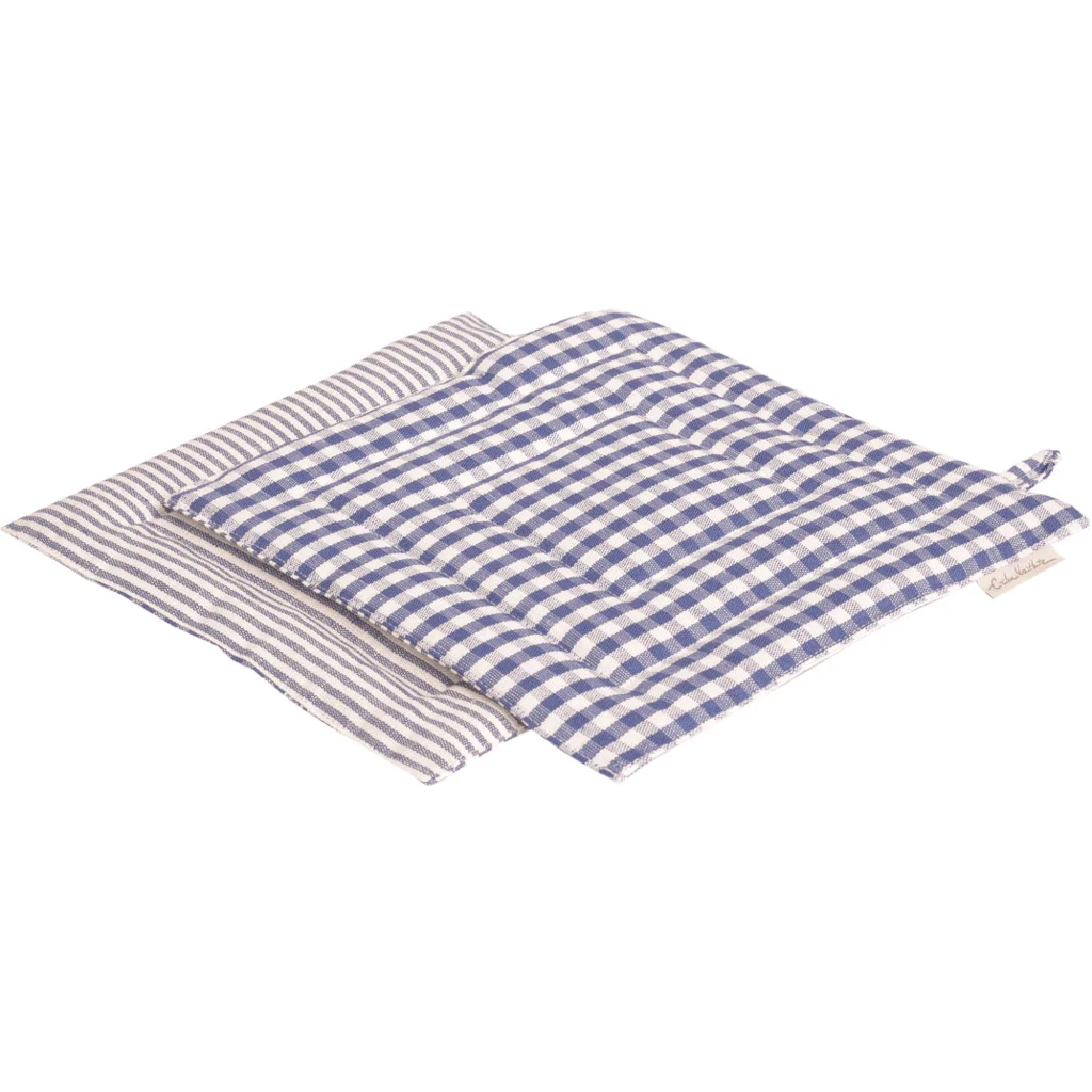 Halbleinen Topflappen Streifen+Karo 2er-Set in Weiß+Blau Muster Streifen+Karo von Erika Vaitkute Größe 23x23 cm
