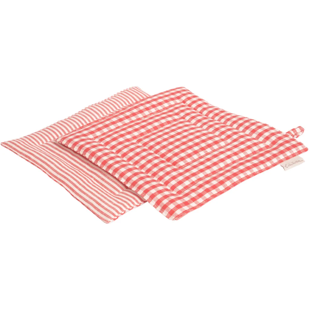 Halbleinen Topflappen Streifen+Karo 2er-Set in Weiß+Rot Muster Streifen+Karo von Erika Vaitkute Größe 23x23 cm