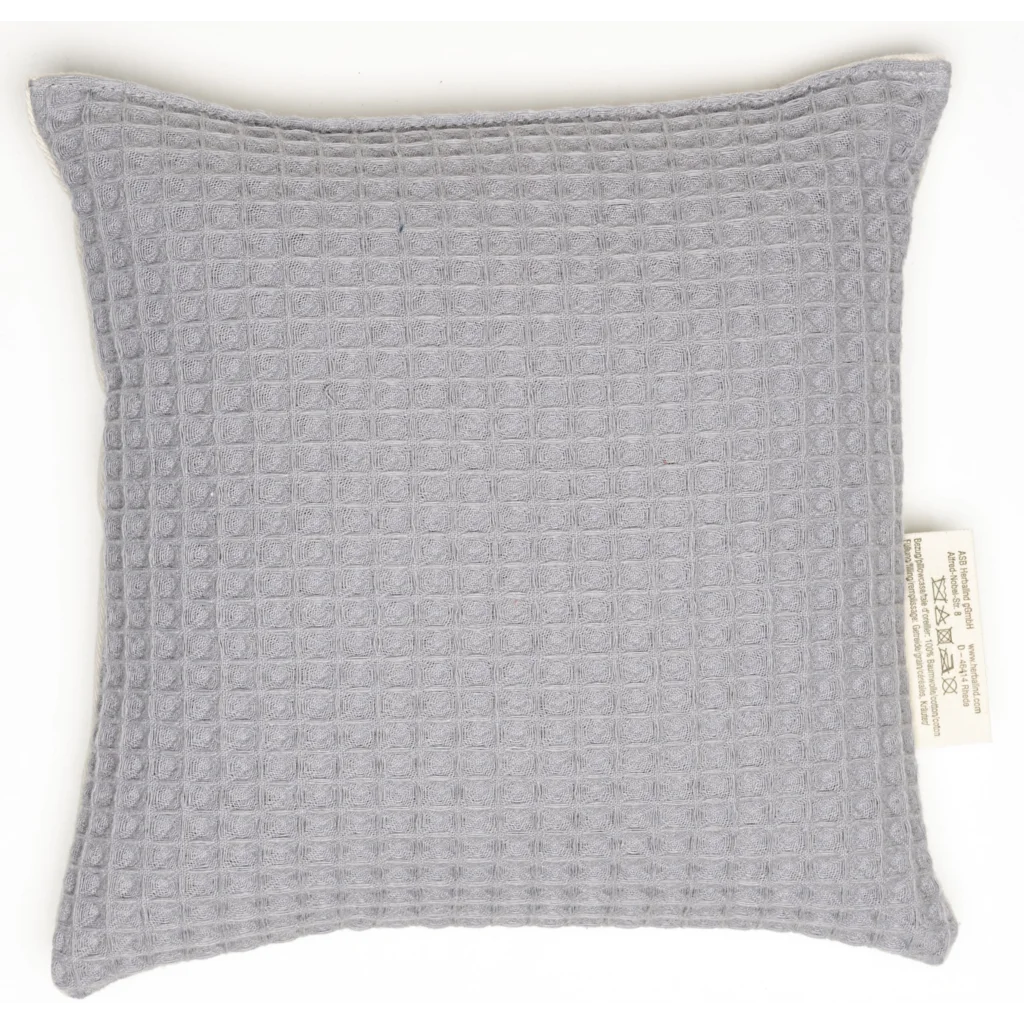 Kinder-Wärmekissen mit Füllung Bio-Getreide & Kräutern BÄUCHLEIN BÄR in Creme+Grau Muster Unifarben mit Aufdruck von herbalind Größe 19x19 cm