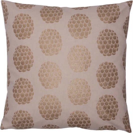 Kissen mit Füllung Zirbenholz ZAPFEN in Sand+Gold Muster Zapfen von herbalind Größe 30x30 cm