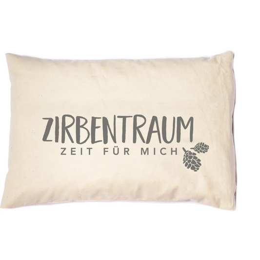 Kissen rechteckig mit Füllung Zirbenholz ZIRBENTRAUM in Creme+Anthrazit Creme+Grau Muster Unifarben mit Aufdruck von herbalind Größe 30x20 cm
