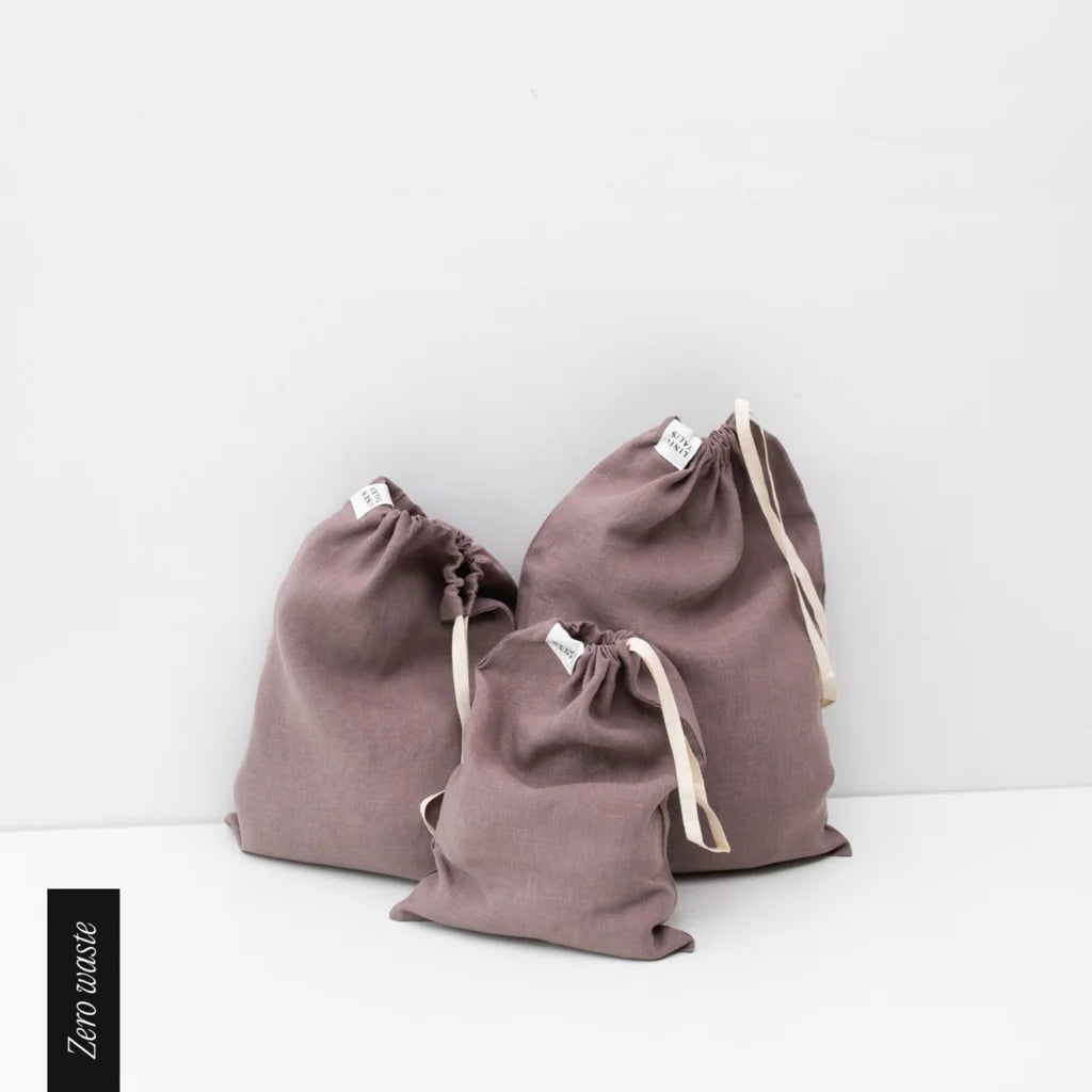 Leinen Aufbewahrungsbeutel 3er-Set in Altrosa Rosa von Linen Tales Größe 30x38 + 26x32 + 22x28 cm