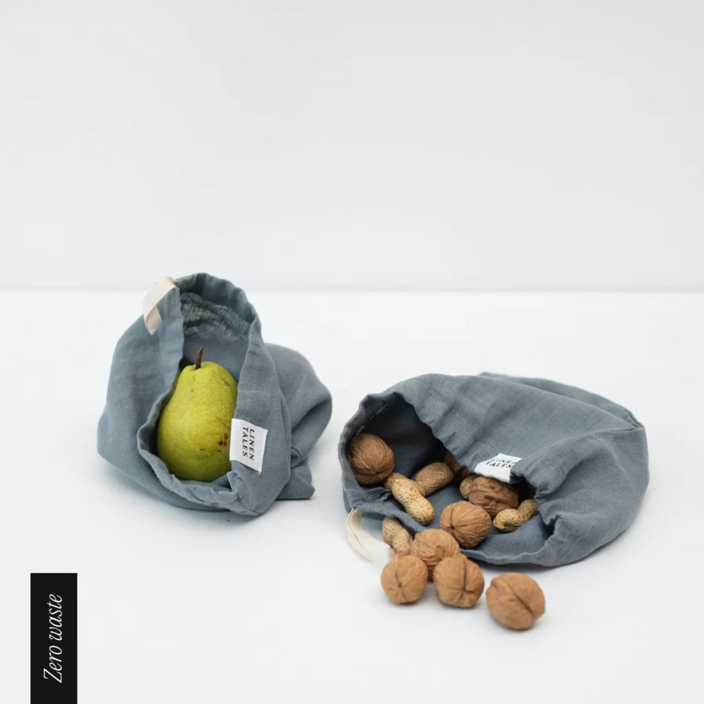 Leinen Aufbewahrungsbeutel 3er-Set in Taubenblau Blau von Linen Tales Größe 30x38 + 26x32 + 22x28 cm