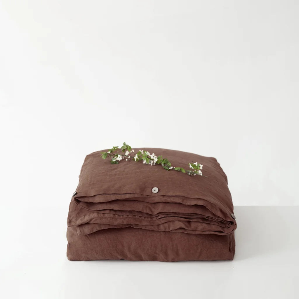 Leinen Bettwäsche Bettbezug in Schokolade Braun von Linen Tales Größe 155x220 cm