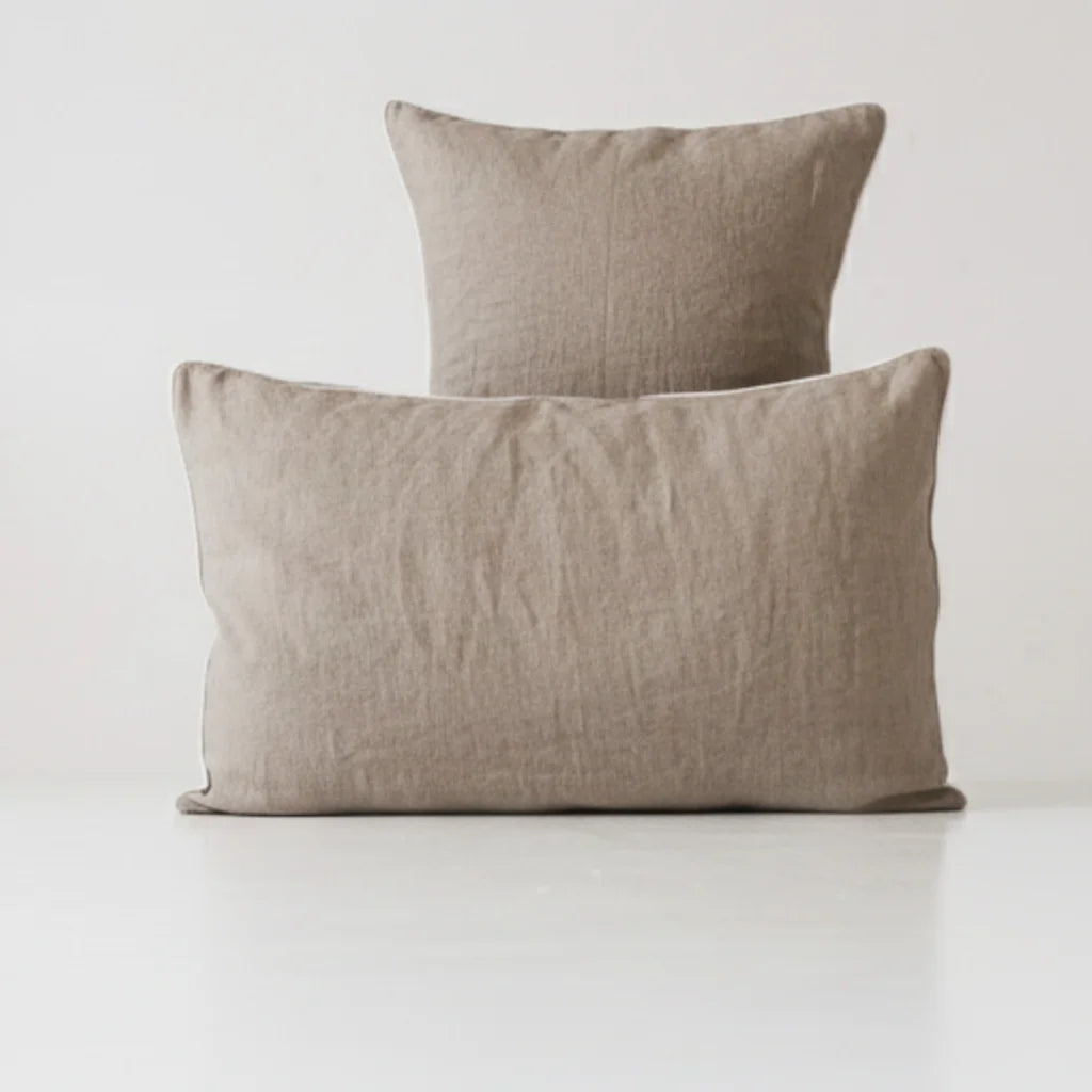 Leinen Bettwäsche mit Paspel Kissenbezug in Beige+Weiß von Linen Tales Größe 40x80 cm