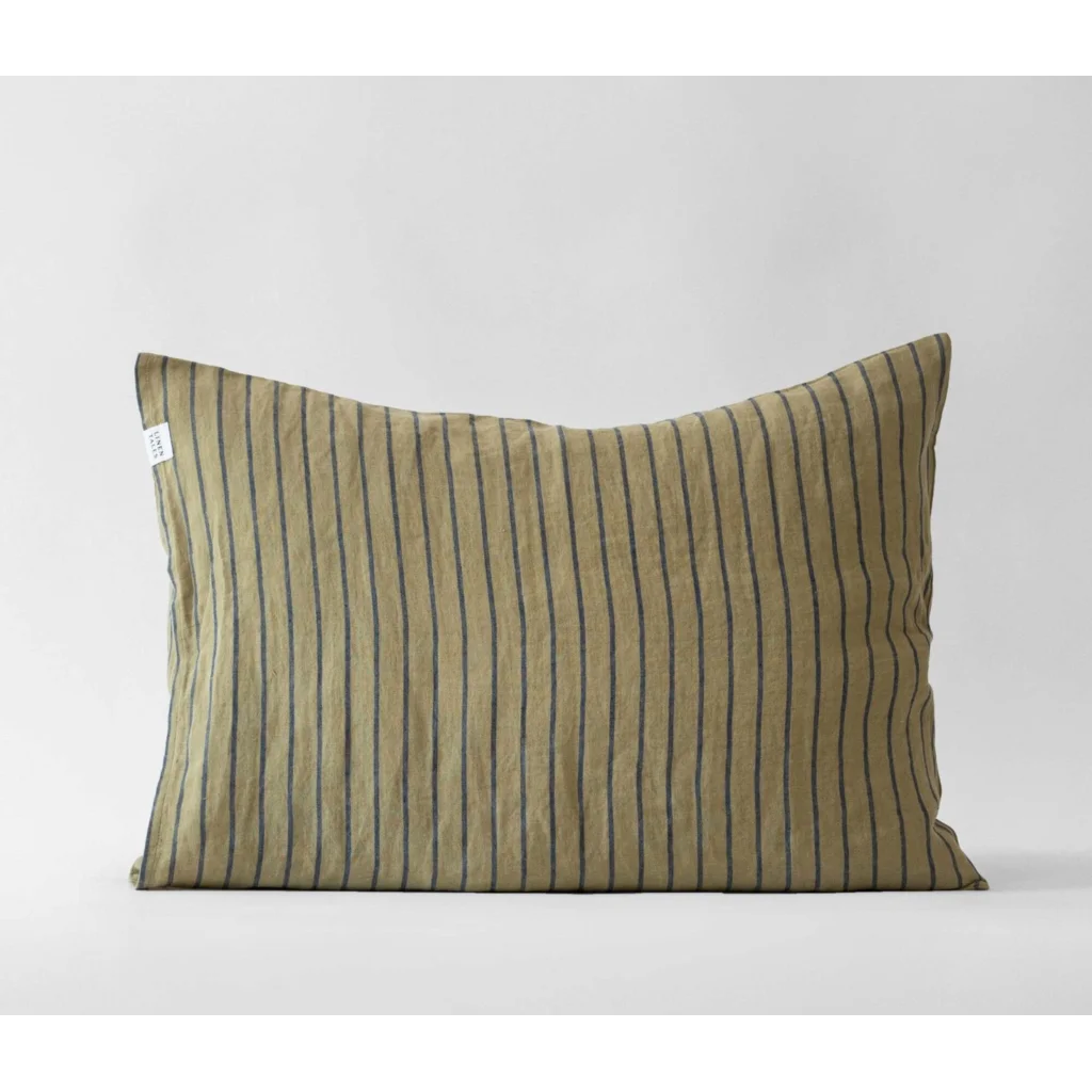 Leinen Bettwäsche Streifen Kissenbezug 2er-Pack in Olive+Dunkelblau Grün+Blau Muster Streifen von Linen Tales Größe 40x40 cm