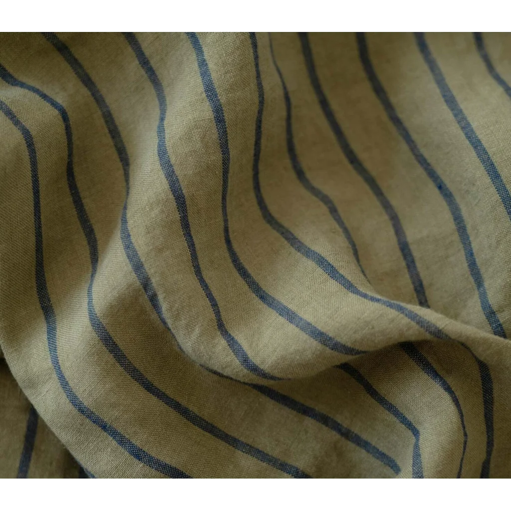 Leinen Bettwäsche Streifen Kissenbezug 2er-Pack in Olive+Dunkelblau Grün+Blau Muster Streifen von Linen Tales Größe 40x40 cm