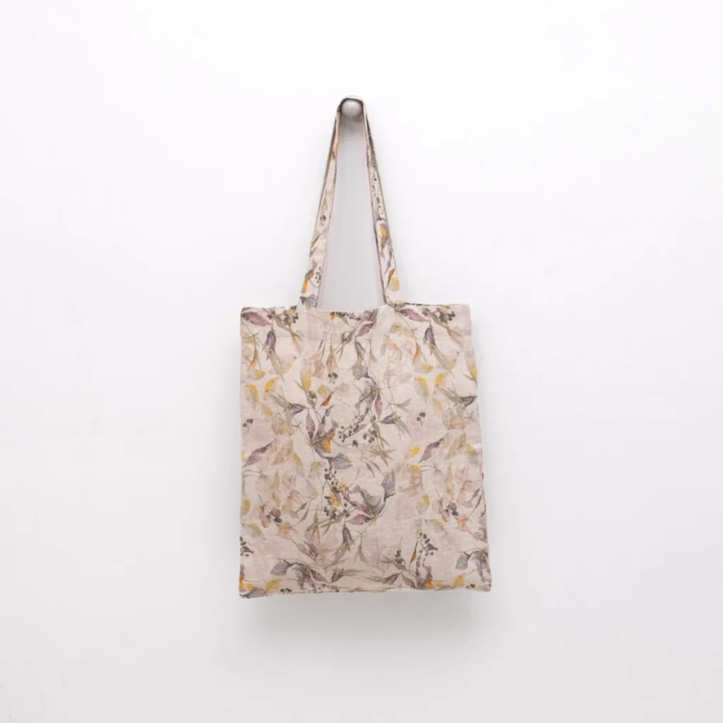Leinen Einkaufstasche Blumen in Creme+Flieder+Gelb Creme+Lila+Gelb Muster Blumen von Linen Tales Größe 38 cm breit+ 42 cm lang