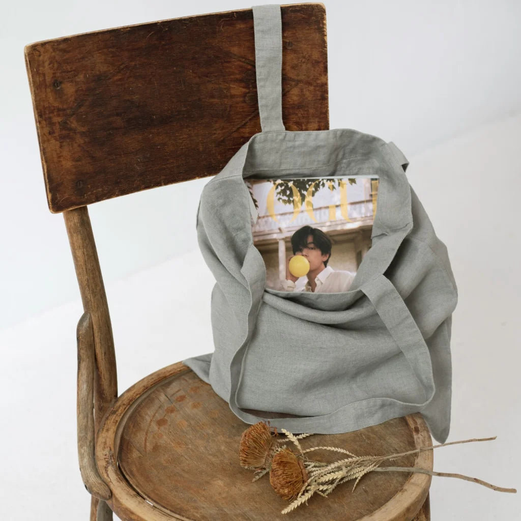 Leinen Einkaufstasche in Khaki Grün von Linen Tales Größe 38 cm breit+ 42 cm lang