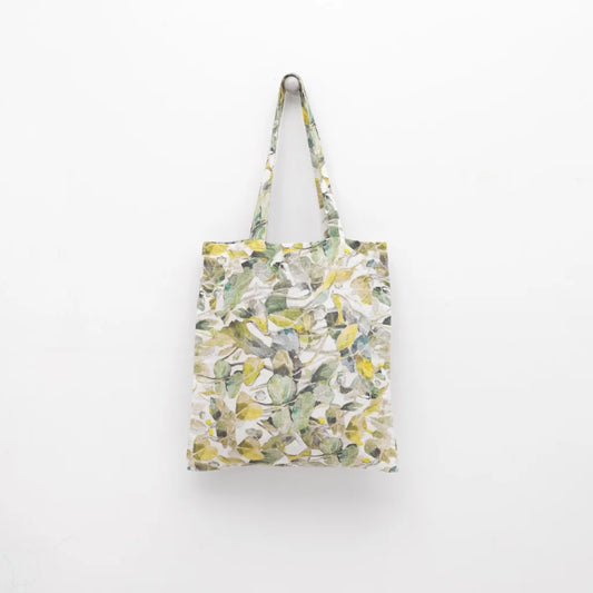 Leinen Einkaufstasche Lotusblätter in Weiß+Grün Muster Lotusblätter von Linen Tales Größe 38 cm breit+ 42 cm lang