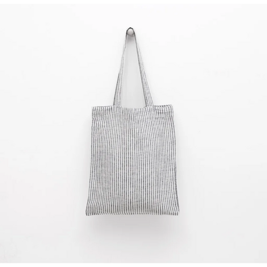 Leinen Einkaufstasche Streifen in Weiß+Anthrazit Weiß+Grau Muster Streifen von Linen Tales Größe 38 cm breit+ 42 cm lang