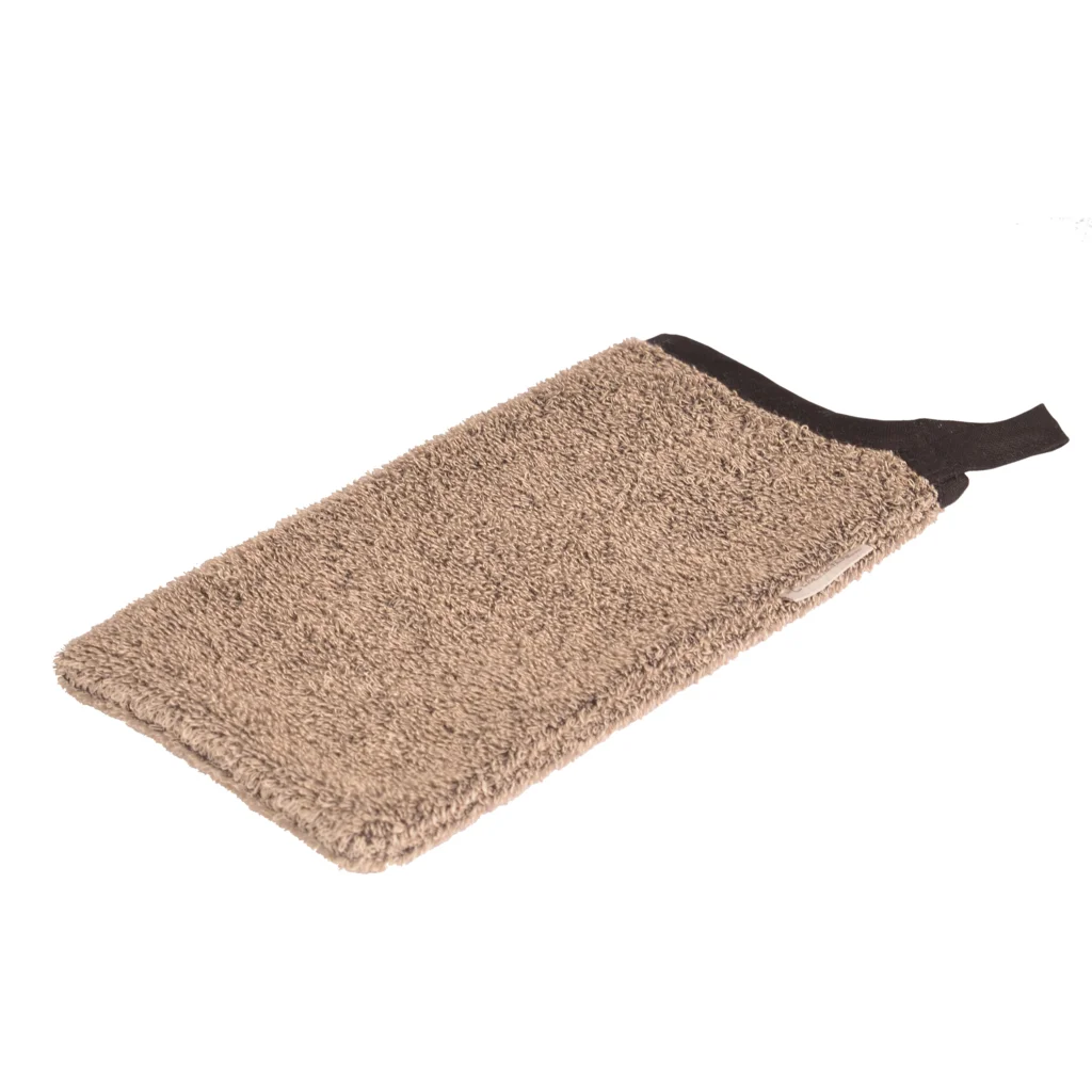 Leinen Frottier Waschhandschuh in Beige+Schwarz von Erika Vaitkute Größe 14x25 cm