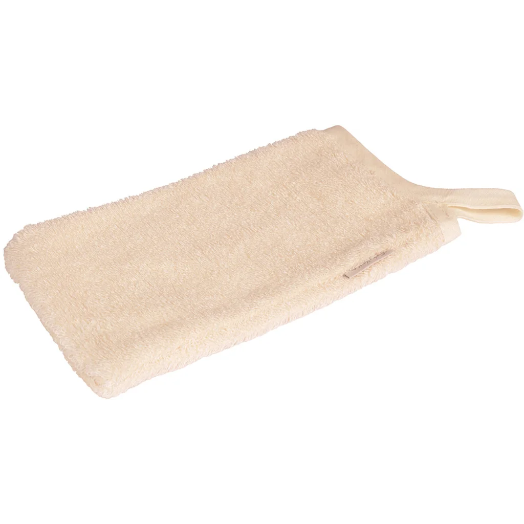 Leinen Frottier Waschhandschuh in Creme+Creme von Erika Vaitkute Größe 14x25 cm