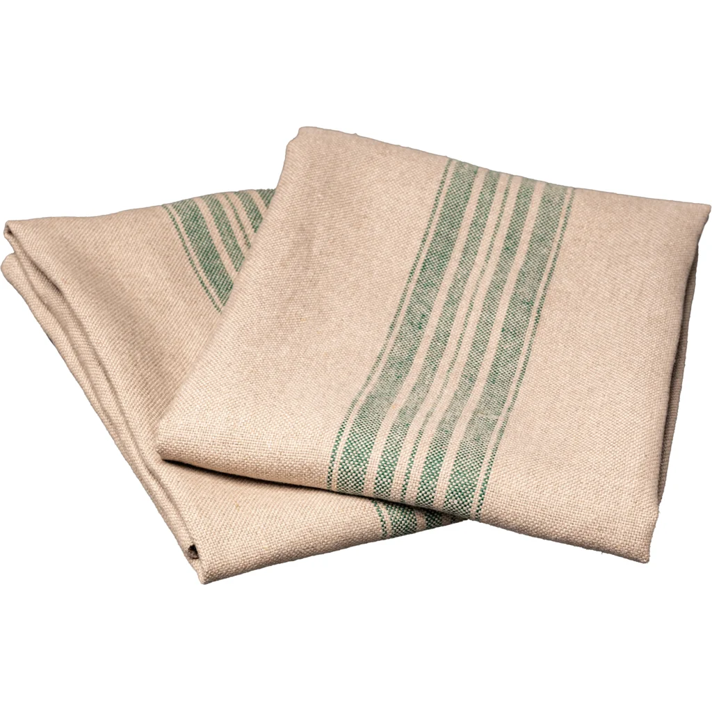 Leinen Geschirrtuch JARA 2er-Pack in Beige+Grün Muster Streifen von Erika Vaitkute Größe 43x70 cm