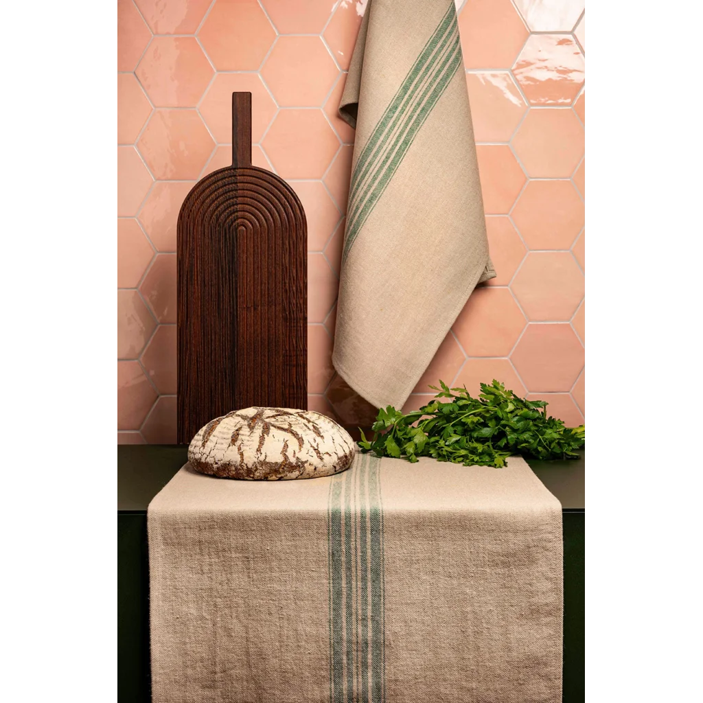Leinen Geschirrtuch JARA 2er-Pack in Beige+Grün Muster Streifen von Erika Vaitkute Größe 43x70 cm