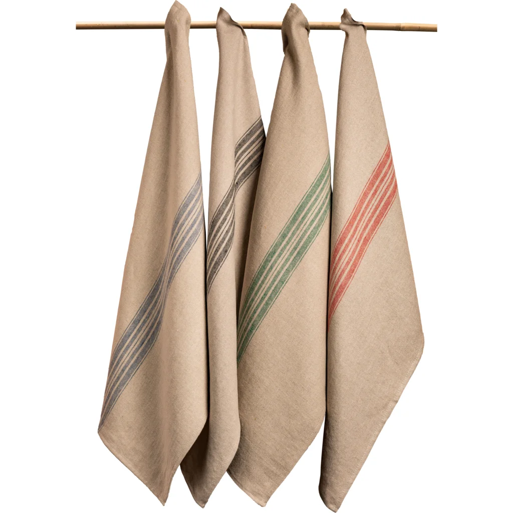 Leinen Geschirrtuch JARA 2er-Pack in Beige+Rot Muster Streifen von Erika Vaitkute Größe 43x70 cm