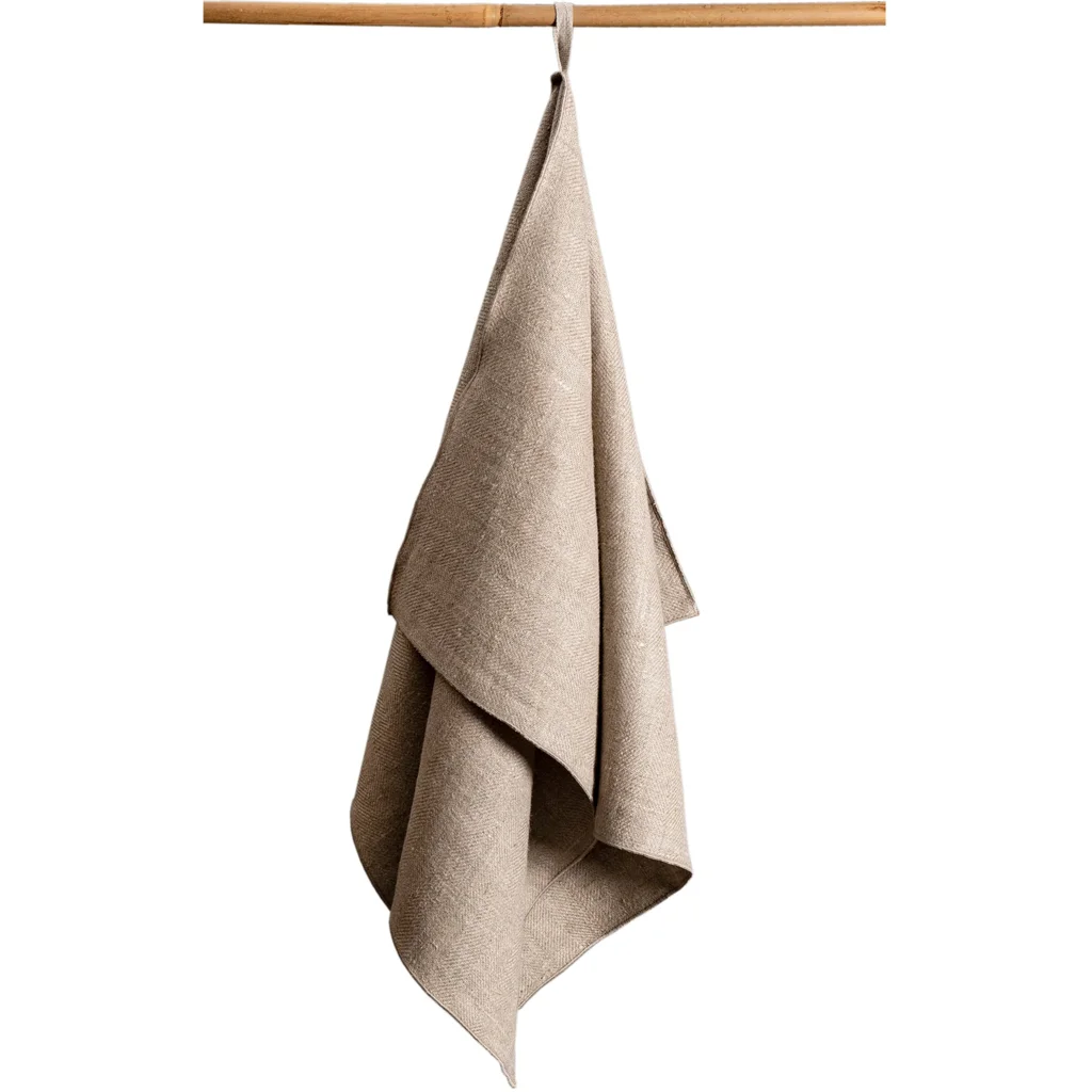 Leinen Geschirrtuch mit Fischgrät-Muster 2er-Pack in Beige+Beige Muster Fischgrät von Erika Vaitkute Größe 46x70 cm