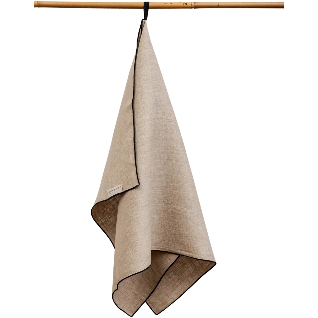 Leinen Geschirrtuch mit Fischgrät-Muster 2er-Pack in Beige+Schwarz Muster Fischgrät von Erika Vaitkute Größe 46x70 cm