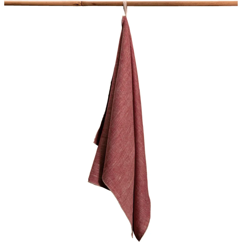 Leinen Geschirrtuch mit Fischgrät-Muster 2er-Pack in Dunkelrot+Beige Rot+Beige Muster Fischgrät von Erika Vaitkute Größe 46x70 cm
