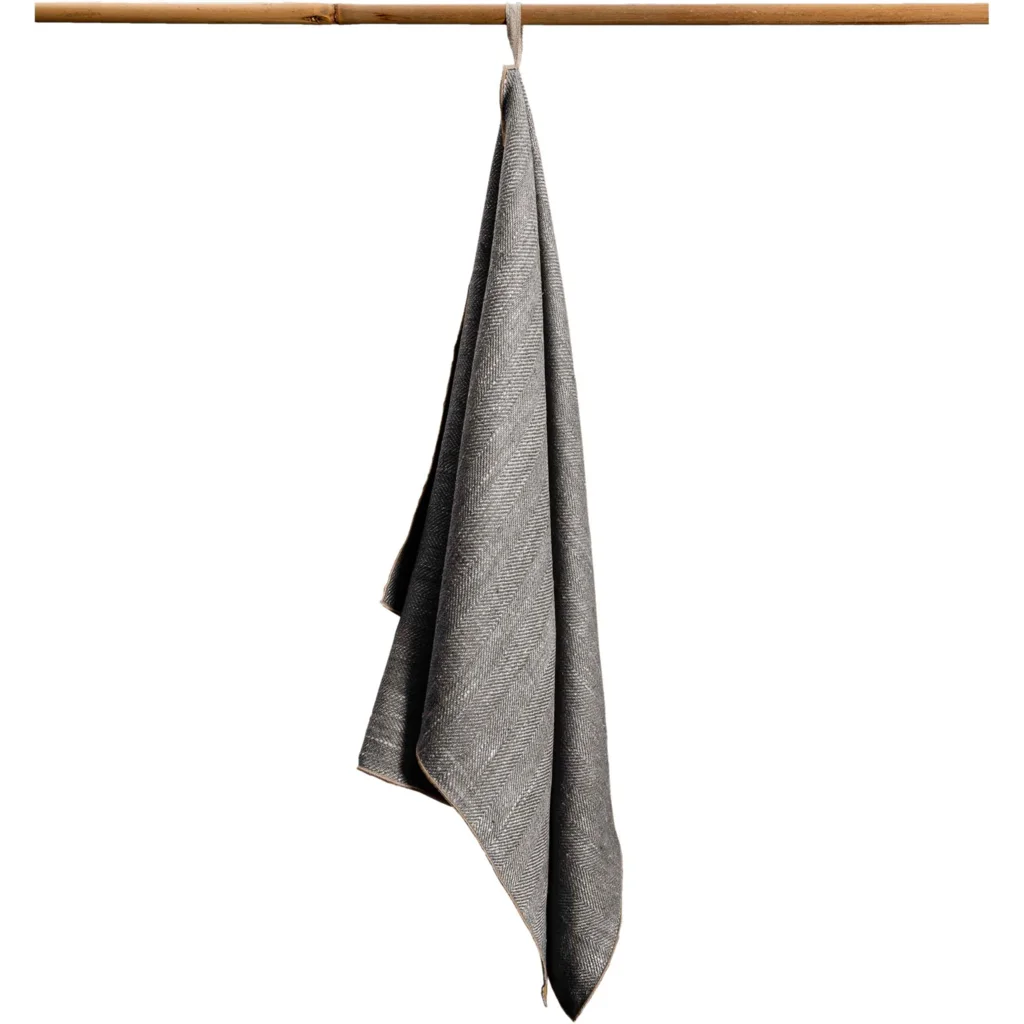 Leinen Geschirrtuch mit Fischgrät-Muster 2er-Pack in Grau+Beige Muster Fischgrät von Erika Vaitkute Größe 46x70 cm