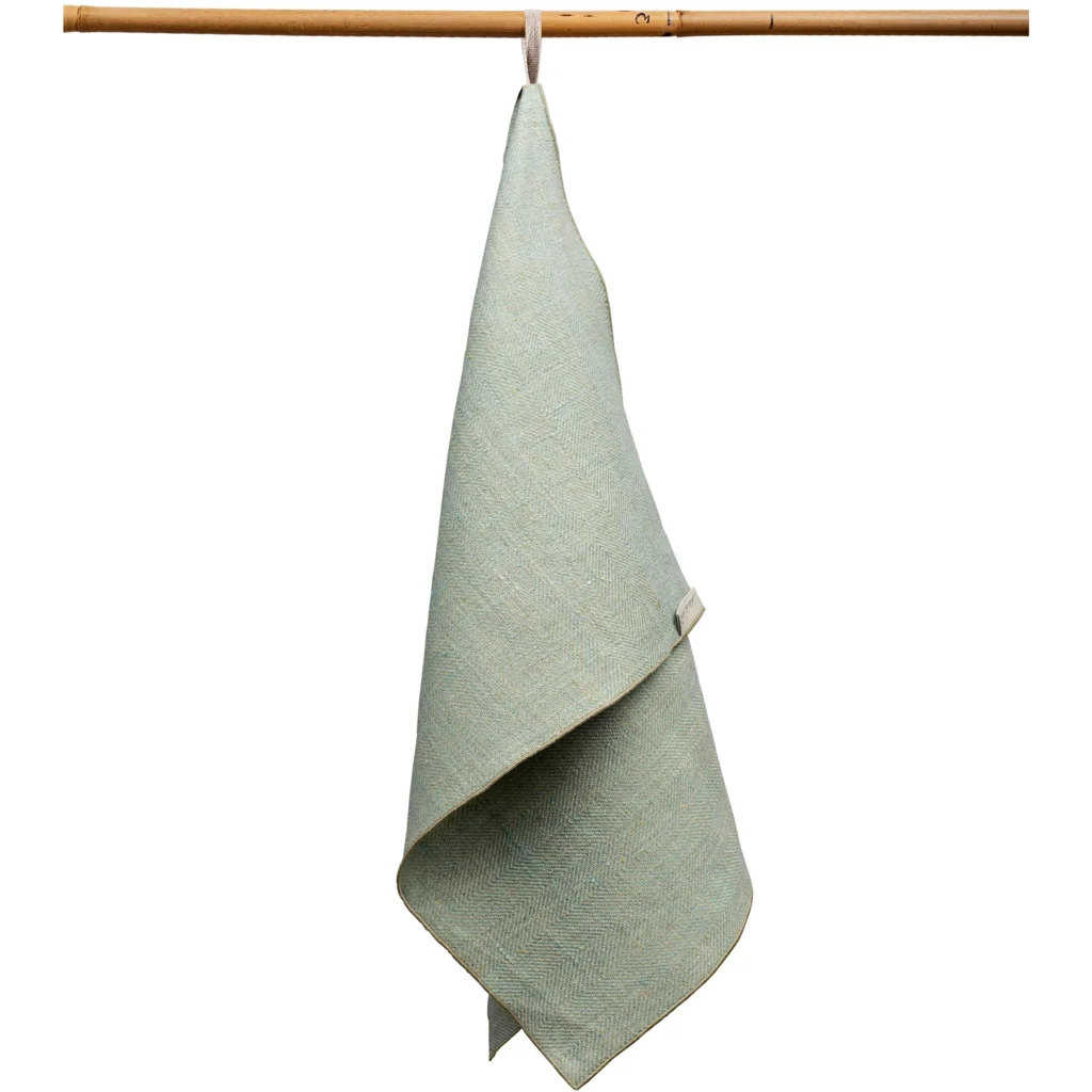 Leinen Geschirrtuch mit Fischgrät-Muster 2er-Pack in Mint+Beige Grün+Beige Muster Fischgrät von Erika Vaitkute Größe 46x70 cm