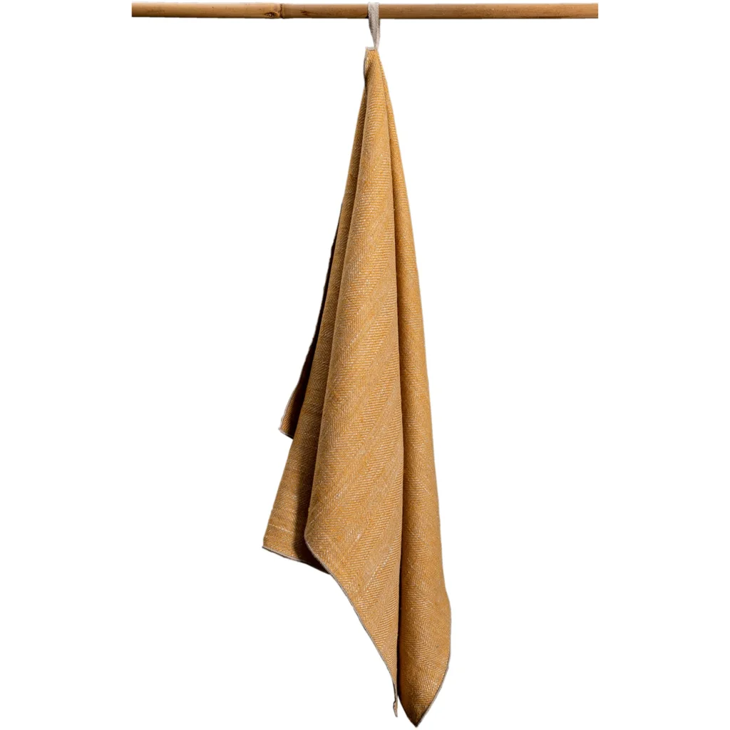 Leinen Geschirrtuch mit Fischgrät-Muster 2er-Pack in Senfgelb+Beige Gelb+Beige Muster Fischgrät von Erika Vaitkute Größe 46x70 cm