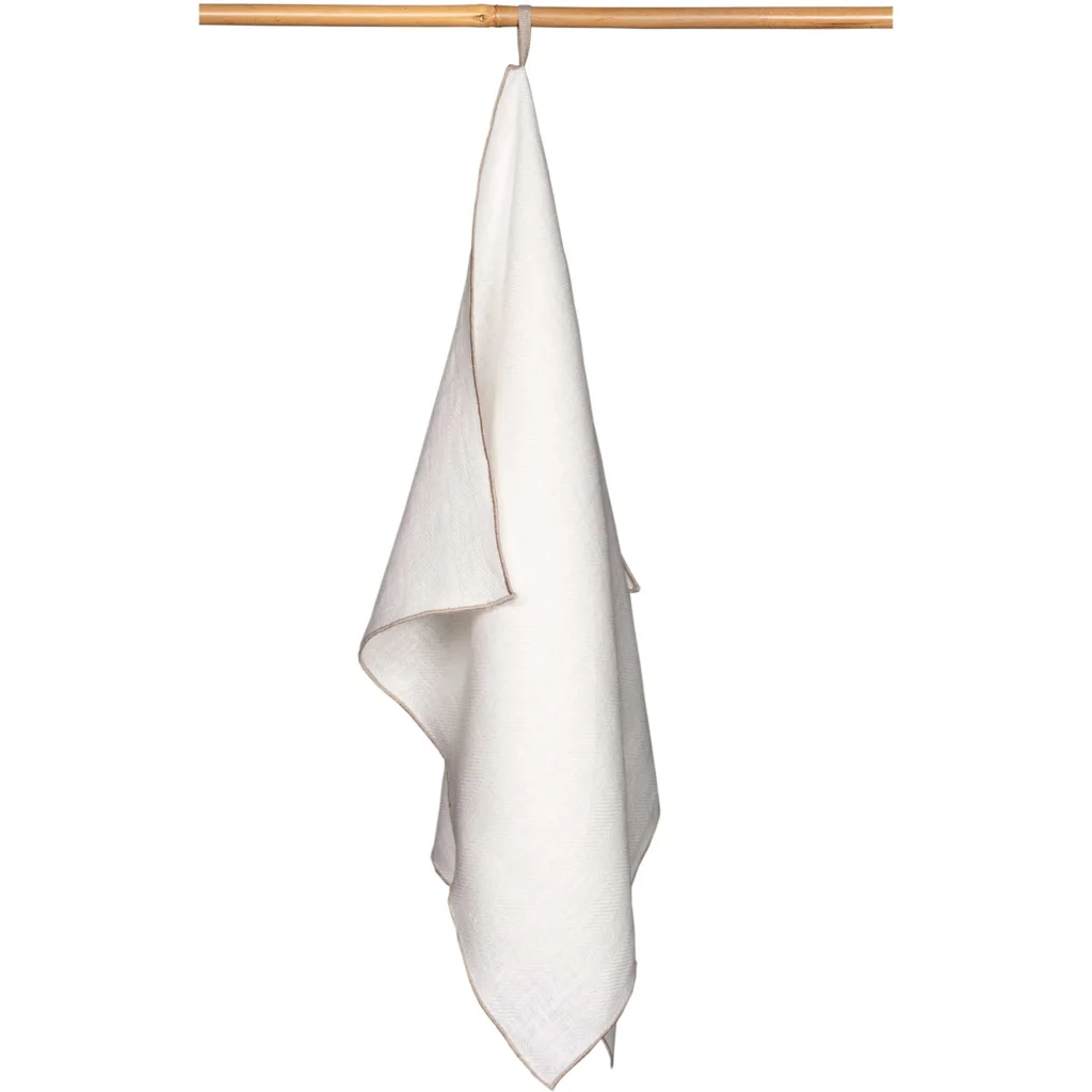 Leinen Geschirrtuch mit Fischgrät-Muster 2er-Pack in Weiß+Beige Muster Fischgrät von Erika Vaitkute Größe 46x70 cm