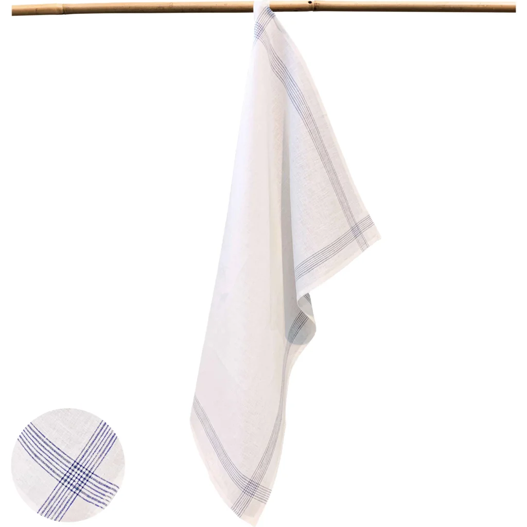 Leinen Geschirrtuch MONIS 2er-Pack in Weiß+Blau Muster Streifen von Erika Vaitkute Größe 47x70 cm