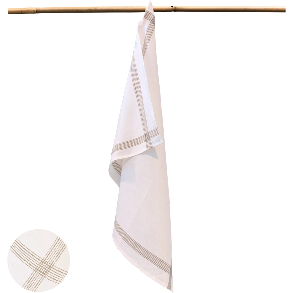 Leinen Geschirrtuch MONIS 2er-Pack in Weiß+Braun Muster Streifen von Erika Vaitkute Größe 47x70 cm