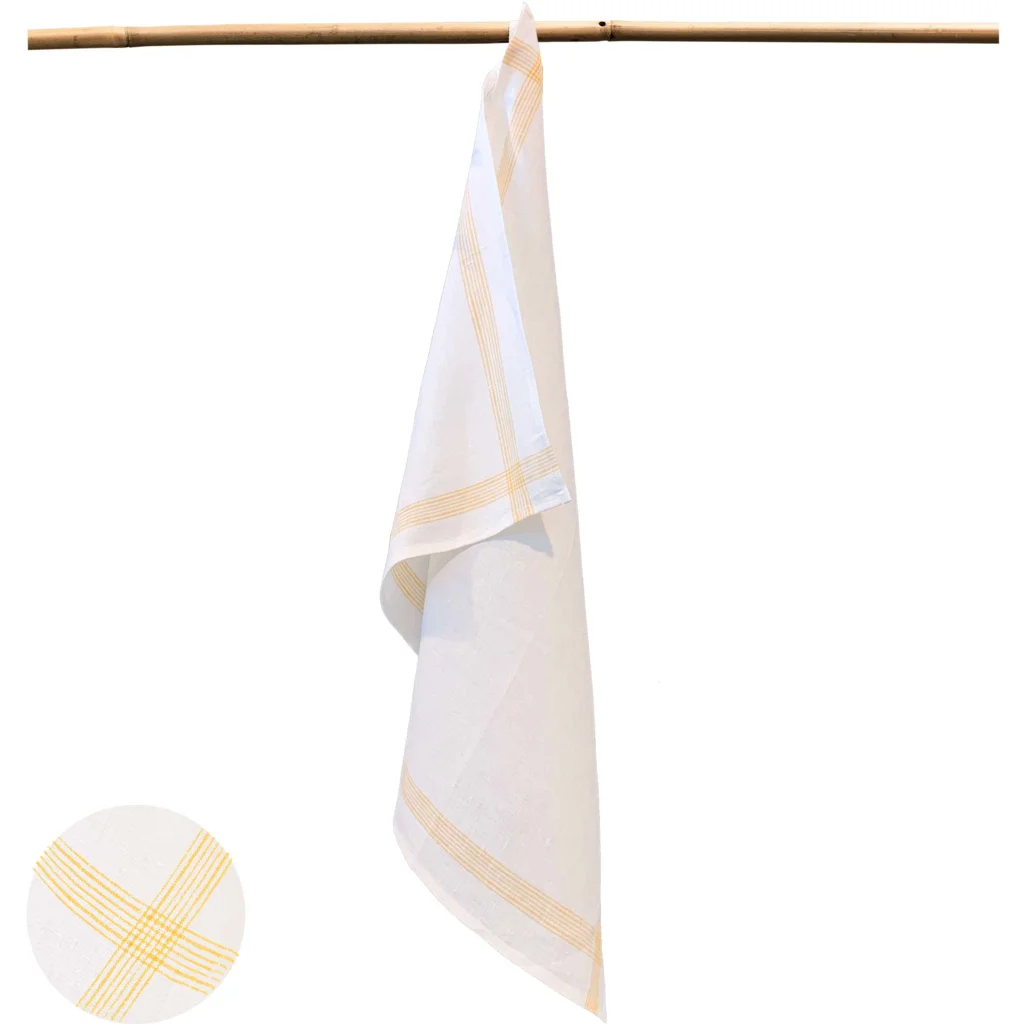 Leinen Geschirrtuch MONIS 2er-Pack in Weiß+Gelb Muster Streifen von Erika Vaitkute Größe 47x70 cm